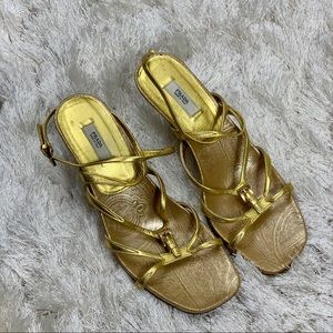 Prada Gold Sandals with Embossed Insole